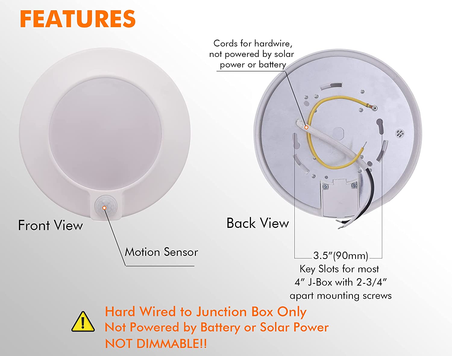 Motion Sensor Ceiling Light, 5CCT, 120V CRI90 10W,6.5 inch 2700K/3000K/3500K/4000K/5000K Selectable LED Flush Mount Fixture For Garage,Walk-in Closet,Attic,Pantry Wet location