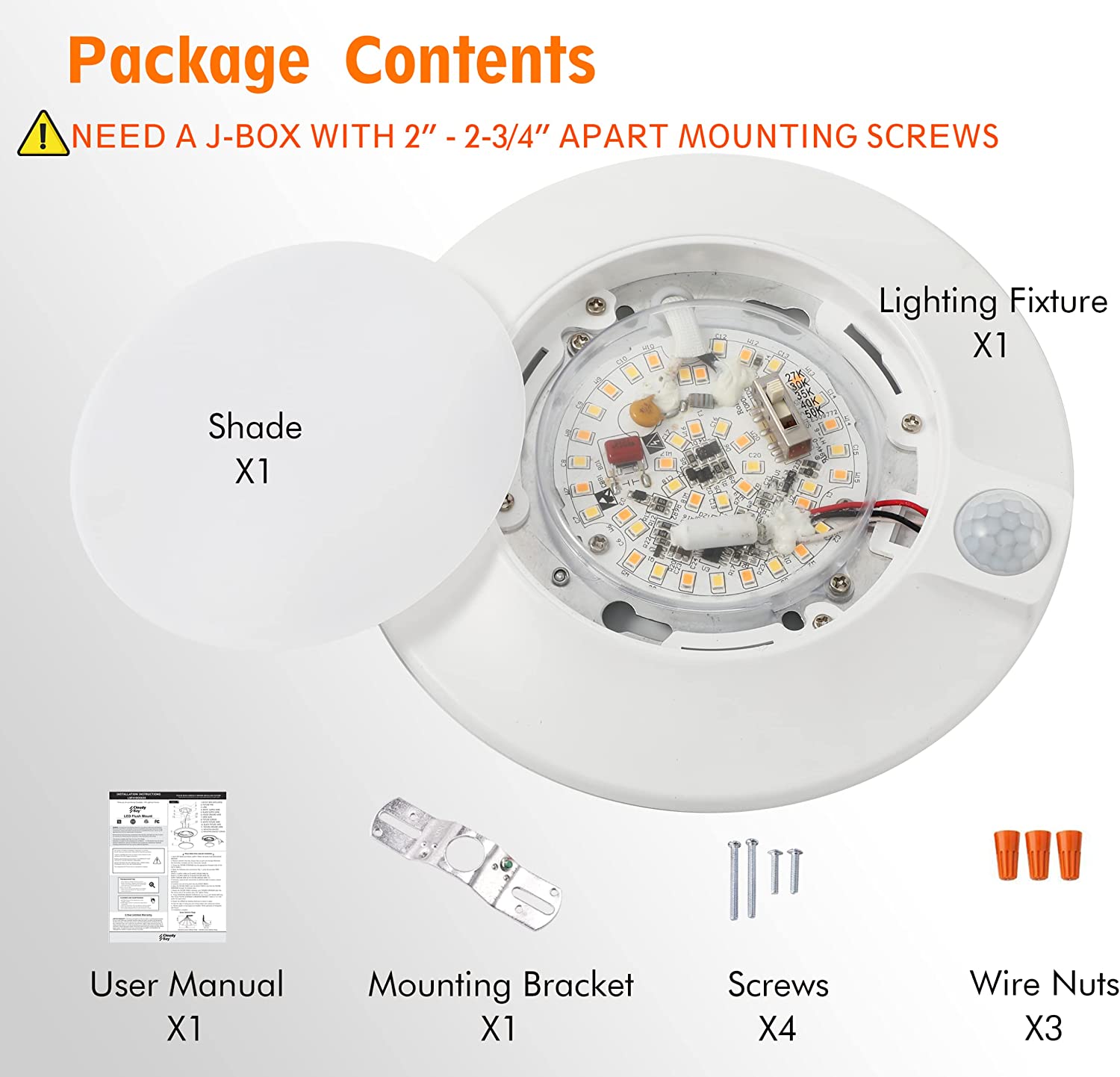 Motion Sensor Ceiling Light, 5CCT, 120V CRI90 10W,6.5 inch 2700K/3000K/3500K/4000K/5000K Selectable LED Flush Mount Fixture For Garage,Walk-in Closet,Attic,Pantry Wet location