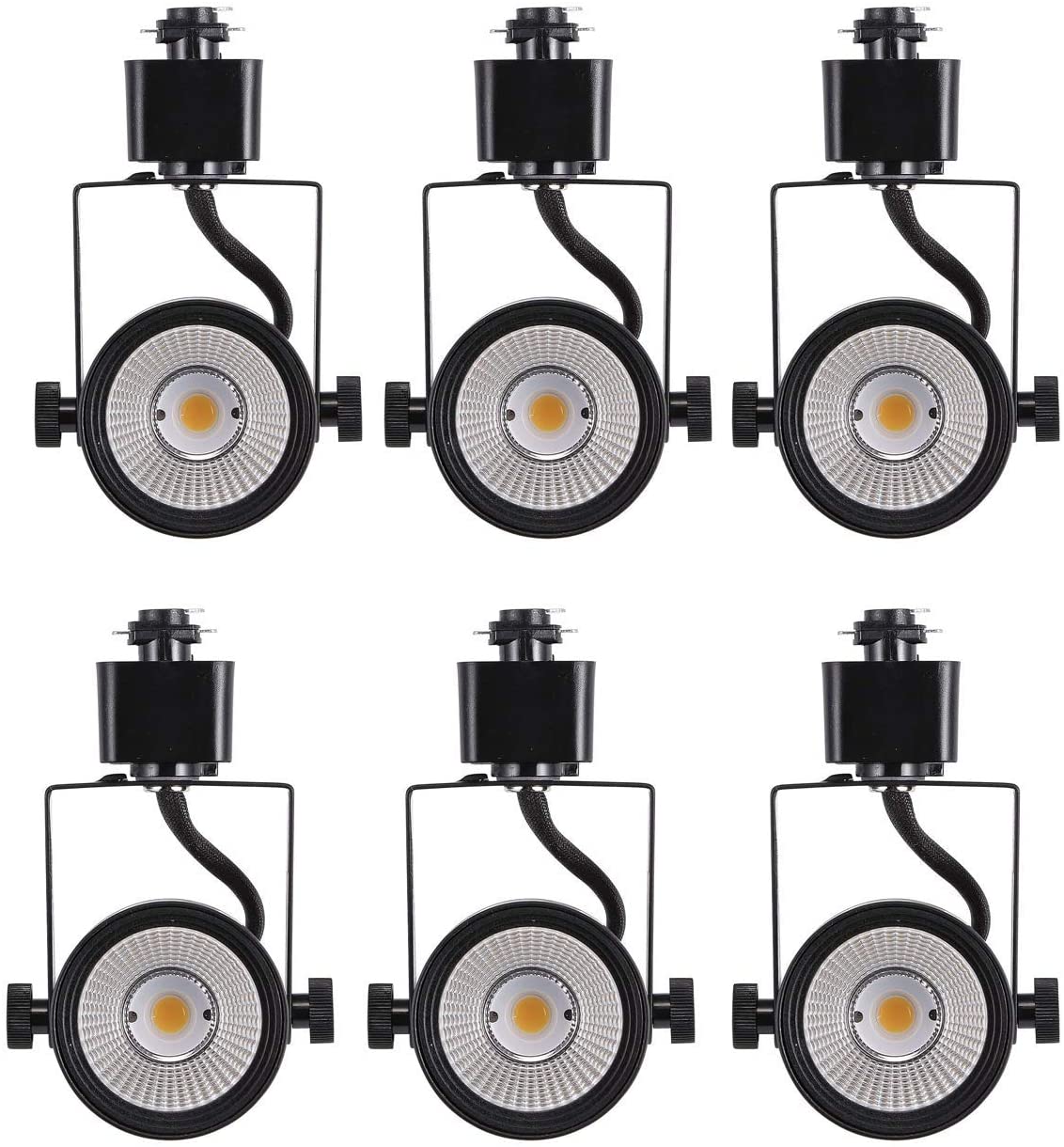 6-Pack Track Light Head, Dimmable LED, Adjustable Tilt Angle, Warm white (3000K), 120V/8W/580lm, Black Finish