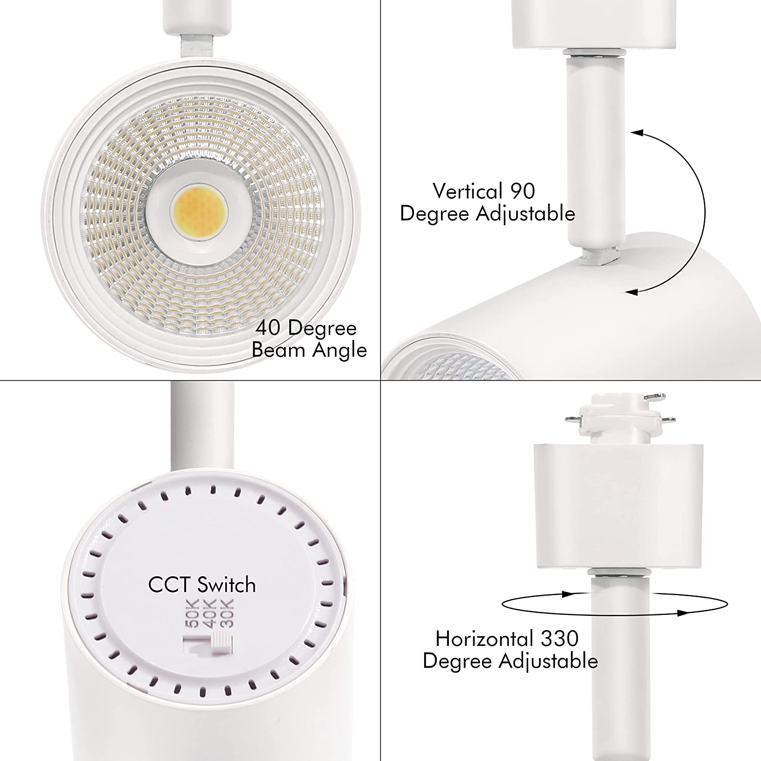 LED Track Lighting Heads,3000K/4000K/5000K Selectable,Dimmable 8W,CRI90+ True Color Rendering Adjustable Tilt Angle Track Light,White,Halo Type,Pack of 6