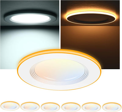 6Inch 5CCT LED Recessed Ceiling Light with Night Light,2700K/3000K/3500K/4000K/5000K Selectable, Ultra-Thin Baffle Recessed Lighting,Dimmable Canless Wafer Downlight