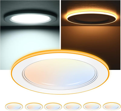 6Inch 5CCT LED Recessed Ceiling Light with Night Light,2700K/3000K/3500K/4000K/5000K Selectable, Ultra-Thin Baffle Recessed Lighting,Dimmable Canless Wafer Downlight
