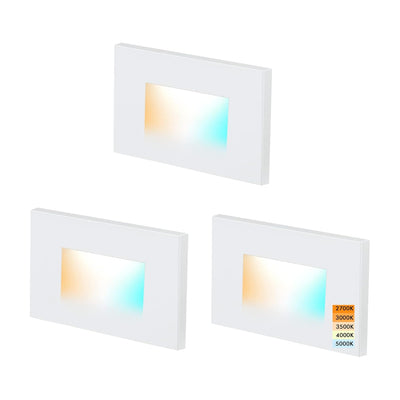Cloudy Bay Three dark bronze rectangular LED step lights glowing warm, product shot on white background