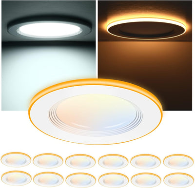 6Inch 5CCT LED Recessed Ceiling Light with Night Light,2700K/3000K/3500K/4000K/5000K Selectable, Ultra-Thin Baffle Recessed Lighting,Dimmable Canless Wafer Downlight