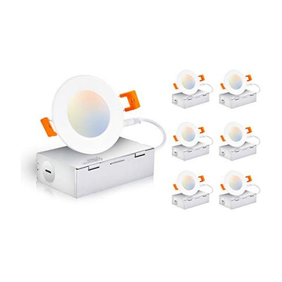 Cloudy Bay 6-pack of slim white canless LED recessed downlight panels with junction boxes, spring clips and 5CCT glow on