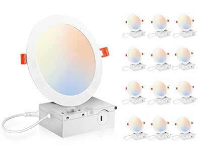 Ultra-Thin LED Recessed Light with Junction Box, 6 Inch, 5CCT, 120V 15W, White, 6 PCs