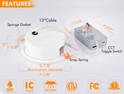 5 Color 4 Inch Swivel LED Gimbal Recessed Light with Junction Box, IC Rated Air Tight, 120V CRI90+, 2700K/3000K/3500K/4000K/5000K Temperature Selectable,White, Pack of 4