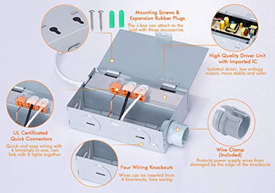 Ultra-Thin LED Recessed Light with Junction Box, 3 Inch, 5CCT, 120V 8W, White, 6 PCs