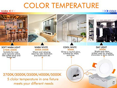 Ultra-Thin LED Recessed Light with Junction Box, 3 Inch, 5CCT, 120V 8W, White, 6 PCs