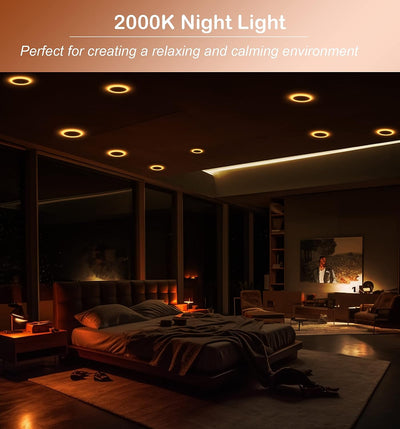 6Inch 5CCT LED Recessed Ceiling Light with Night Light,2700K/3000K/3500K/4000K/5000K Selectable, Ultra-Thin Baffle Recessed Lighting,Dimmable Canless Wafer Downlight