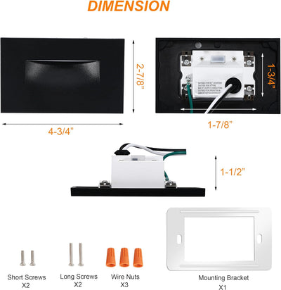LED Step/Stair Light, 120V 3W 5CCT, Dimmable, Black, 6 PCs