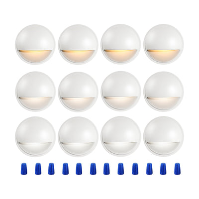 Cloudy Bay 3CCT LED deck lights, twelve round white fixtures with half-moon shields glowing on white background