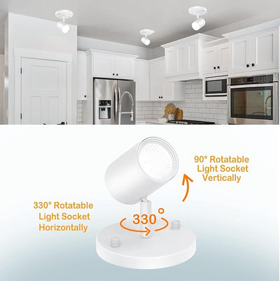 CLOUDY BAY LED Flush Mount Ceiling Spot Light,CRI90+ 9W 3000K 4000K 5000K Selectable Dimmable,Adjustable Tilt Angle Ceiling Track Light Head,White