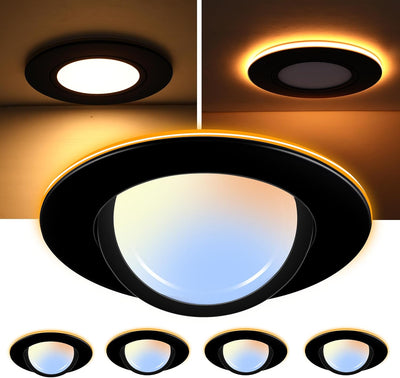 6 inch Swivel LED Gimbal Recessed Light with Night Light, 120V CRI90+, 5CCT, Black Finish, 4 PCs