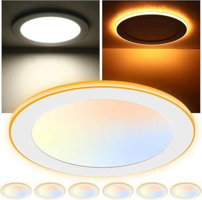 8 Inch Ultra-Thin LED Recessed Ceiling Light with Night Light, 5CCT, 18W 1600LM, Dimmable Canless Downlight, 6 PCs
