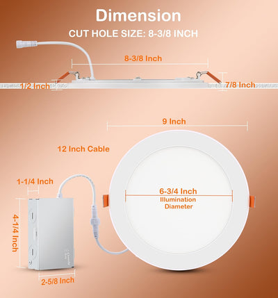 8 Inch Ultra-Thin LED Recessed Ceiling Light with Night Light, 5CCT, 18W 1600LM, Dimmable Canless Downlight, 6 PCs