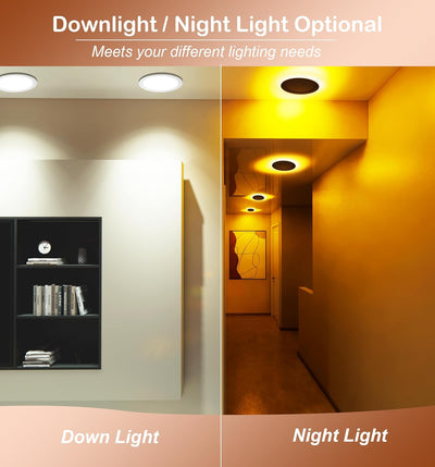 8 Inch Ultra-Thin LED Recessed Ceiling Light with Night Light, 5CCT, 18W 1600LM, Dimmable Canless Downlight, 6 PCs