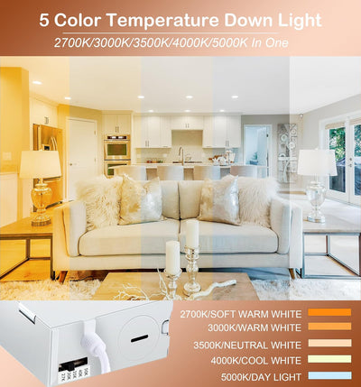 8 Inch Ultra-Thin LED Recessed Ceiling Light with Night Light, 5CCT, 18W 1600LM, Dimmable Canless Downlight, 6 PCs