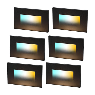 Cloudy Bay Six black rectangular wall-mounted step lights on white background, one glowing warm amber