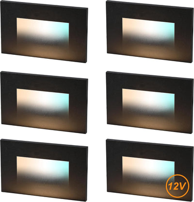 LED Step/Stair Light, 12V Low Voltage, Stair Light, Wet Location, 3CCT, Black, 6 PCs