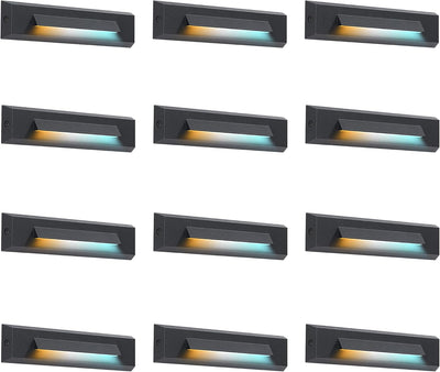 Low Voltage LED Landscape Cutoff Stair Riser Light, 2.5W 12V, 3CCT, Black, 12 PCs