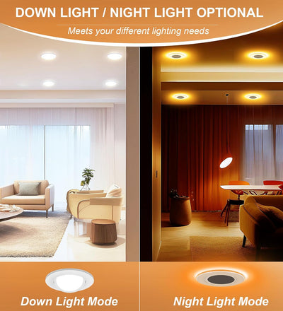 6 inch Swivel LED Gimbal Recessed Light with Night Light,120V CRI90+,5CCT, White Finish, 4 PCs