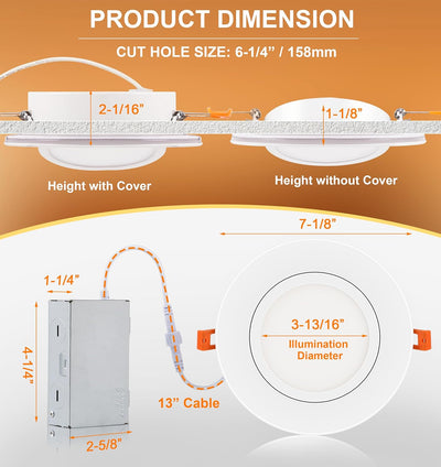 6 inch Swivel LED Gimbal Recessed Light with Night Light,120V CRI90+,5CCT, White Finish, 4 PCs