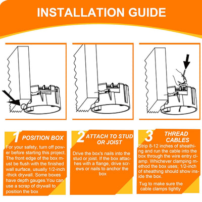 Round Electrical Box,New Work Junction Box,Ceiling Box,20 Cubic Inches,PVC with Nails,3 Pack