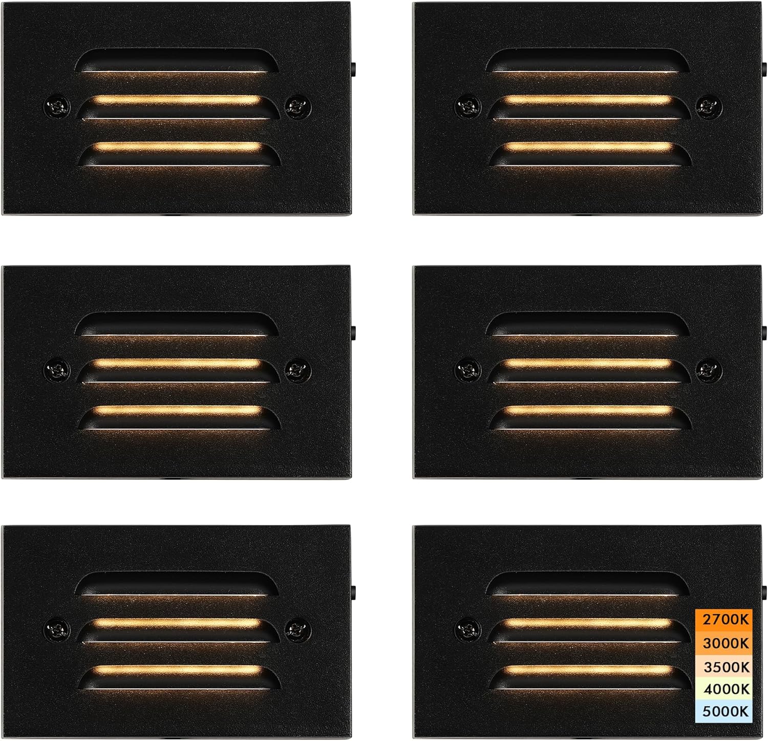 Low Voltage LED Step Light with Horizontal Louvered Faceplate, 5CCT 12V 4W, Black, 6 PCs