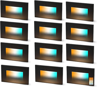 LED Step/Stair Light, 120V 3W 5CCT, Dimmable, Black, 12 PCs