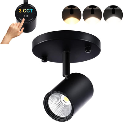 CLOUDY BAY LED Flush Mount Ceiling Spot Light,CRI90+ 9W 3000K 4000K 5000K Selectable Dimmable,Adjustable Tilt Angle Ceiling Track Light Head,Black