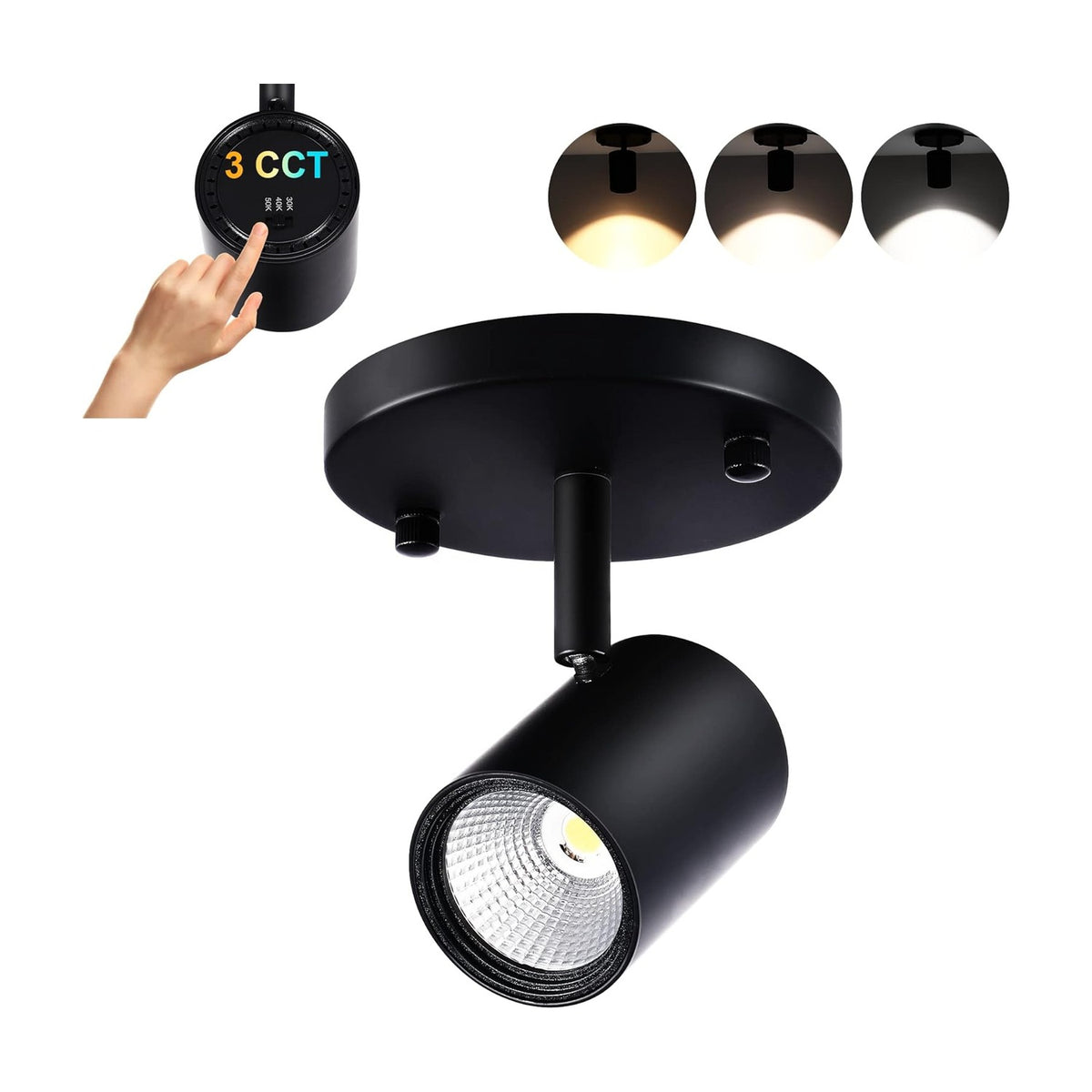 Cloudy Bay LED flush mount ceiling spot light in black - 3CCT selectable, tilt adjustable head