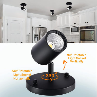 CLOUDY BAY LED Flush Mount Ceiling Spot Light,CRI90+ 9W 3000K 4000K 5000K Selectable Dimmable,Adjustable Tilt Angle Ceiling Track Light Head,Black