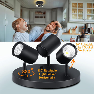 CLOUDY BAY LED Flush Mount Ceiling Spot Light,CRI90+ 9W 3000K 4000K 5000K Selectable Dimmable,Adjustable Tilt Angle Ceiling Track Light Head,Black