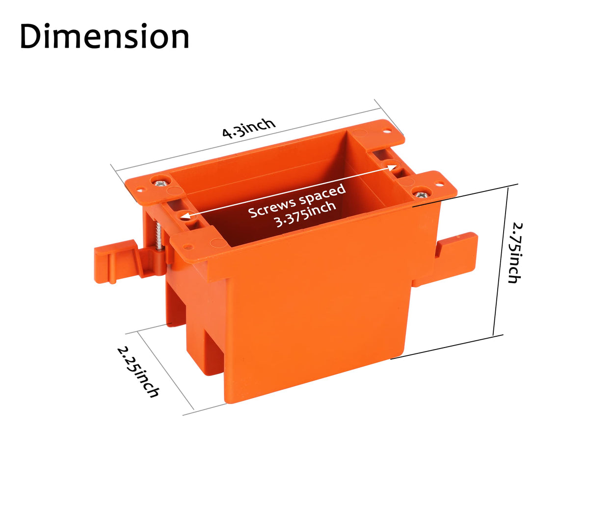 Install diagram: clamping ears grip drywall, cable clamps hold wires