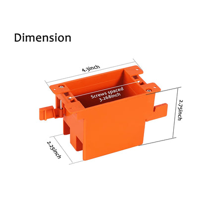 Dimension drawing of the single gang outlet box: 4.30 in wide, 2.25 in deep, 2.75 in high