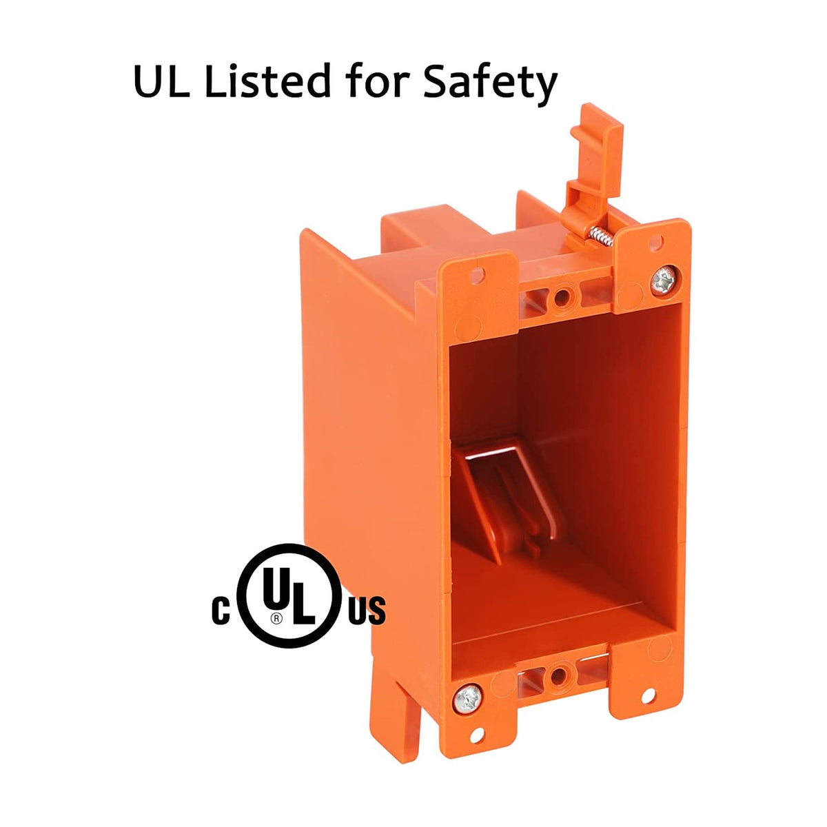 Old work outlet box with UL Listed for Safety callout and c UL us mark