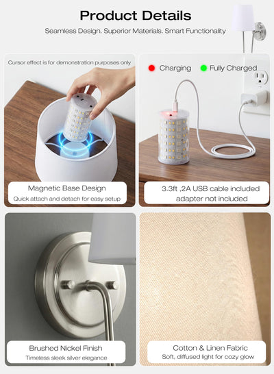 Exploded view: magnetic bulb removal, USB-C charging port, 360-degree zero-shadow lighting
