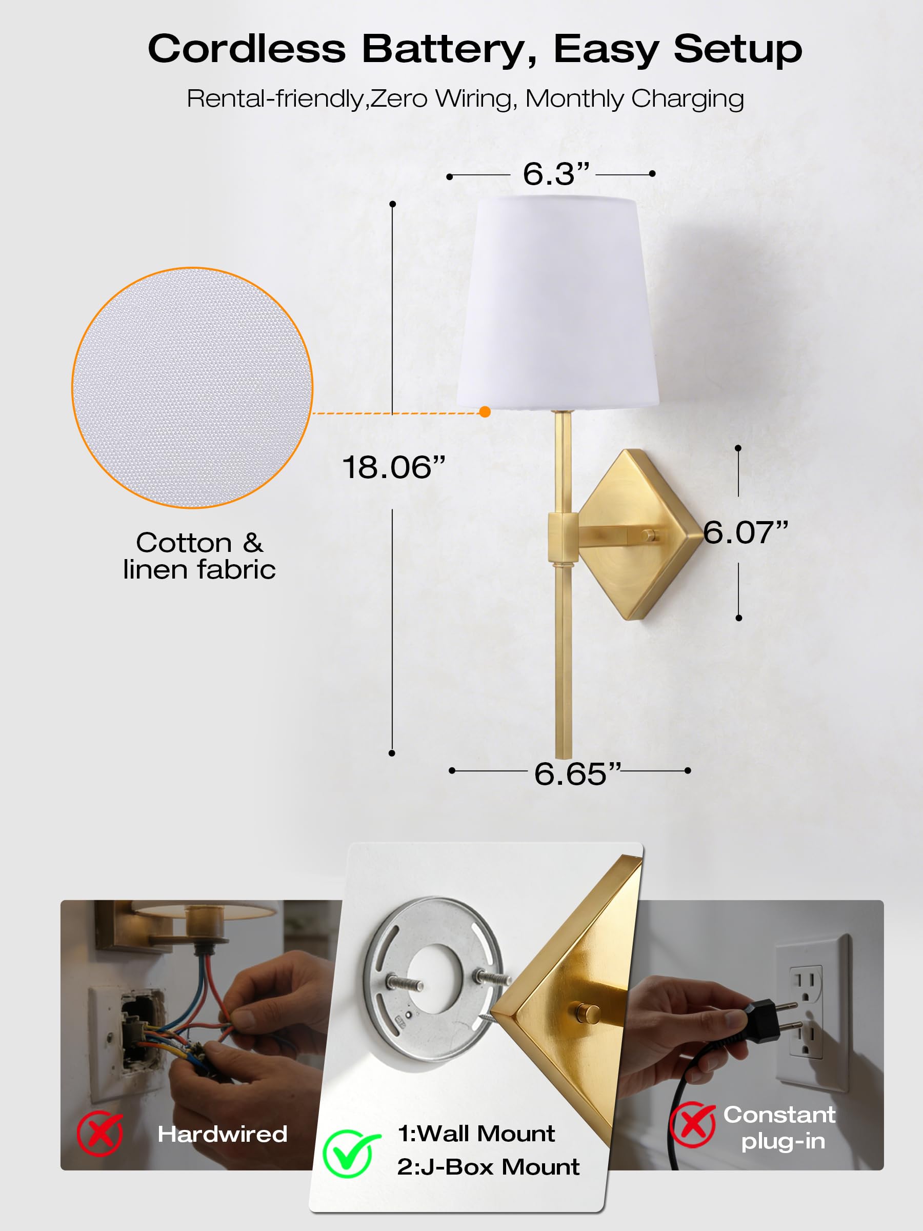 Bedside sconce glowing RGB color through the linen shade, remote on the nightstand