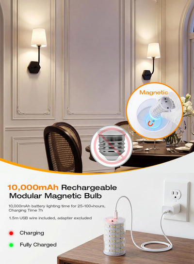 Magnetic bulb detaches for USB-C charging — no wiring, no wall damage
