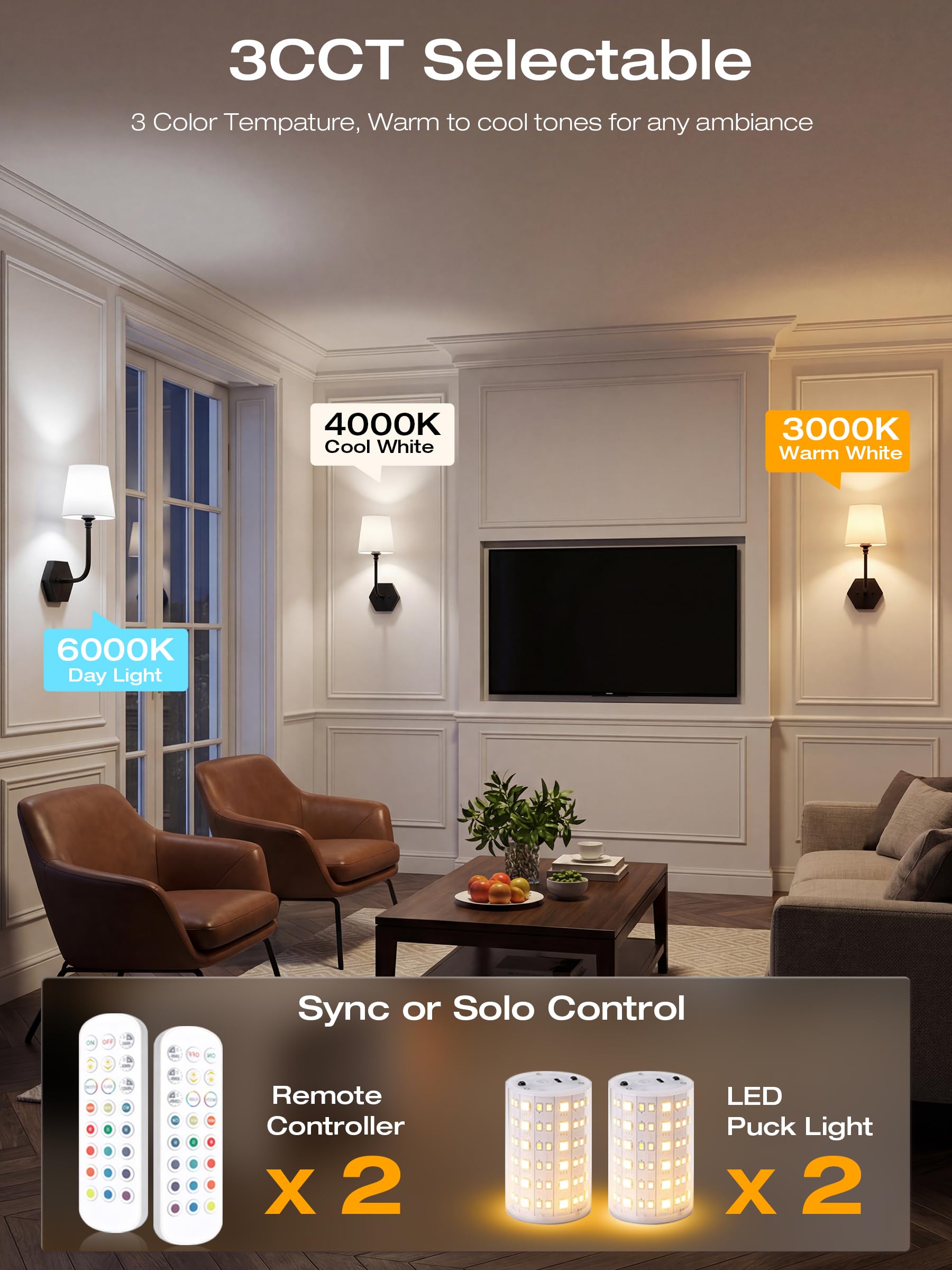 Remote control callouts: 3 color temperatures, 12 RGB colors, smart timer