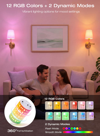 Hand holding the remote dims a battery-operated wall sconce in a bedroom, showing 10 brightness levels and timer