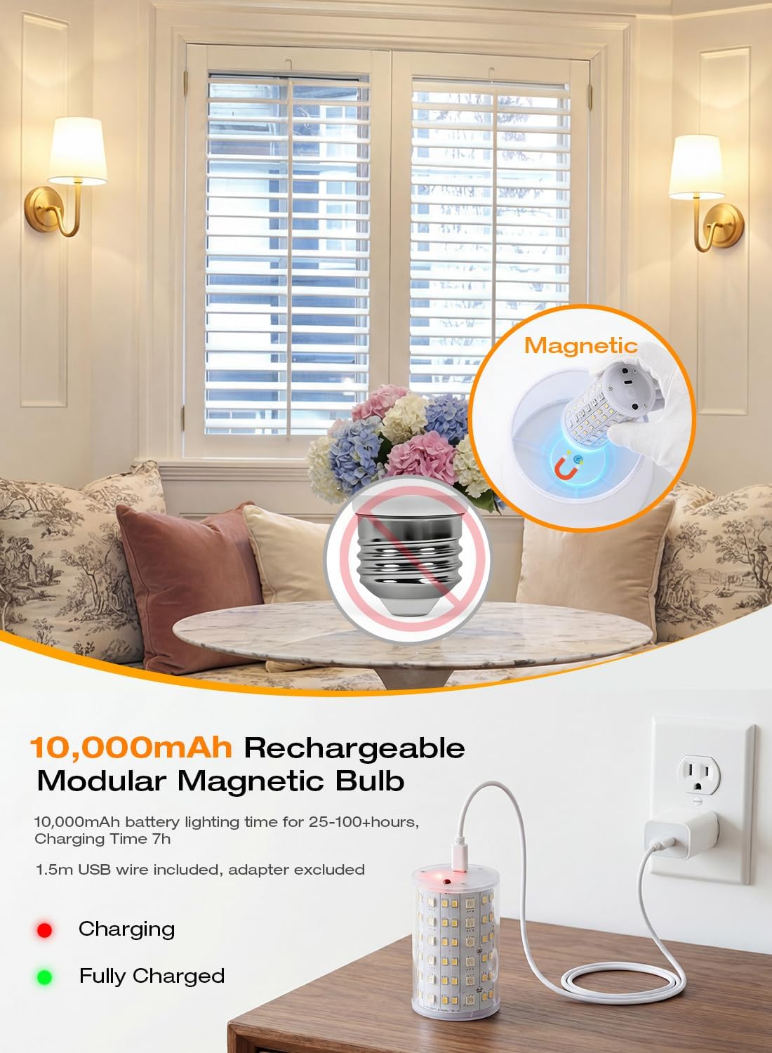 10000mAh Battery Operated Wall Sconces,Up to 100 Hours with Rechargeable RGB Dimmable Magnetic Bulb,Cordless Wall Lighting Fixtures with Remote for Bedroom,Brushed Nickel,2 Pack-15.4in