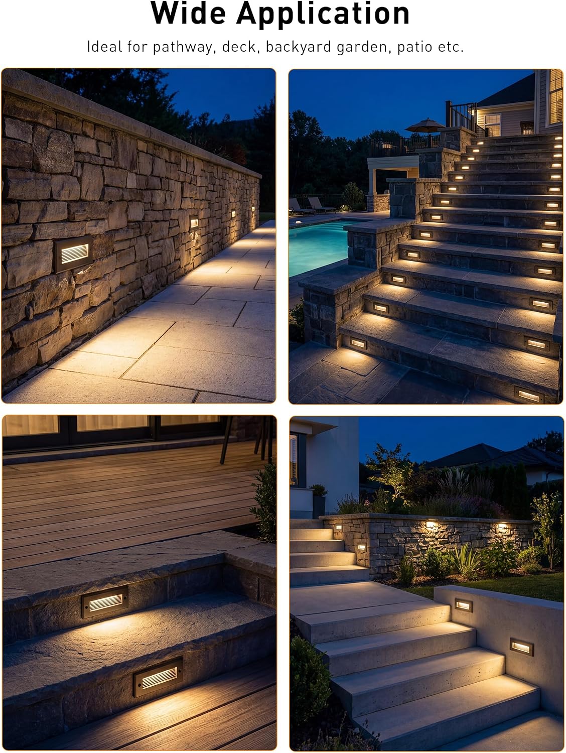 6-Pack 5CCT Low Voltage LED Landscape Stair Lights, Dual Brightness Outdoor Step Lights for Deck Patio Garden Pathway, 2700K/3000K/4000K/5000K/6500K Selectable, 12V-24V AC/DC Hardscape Lighting