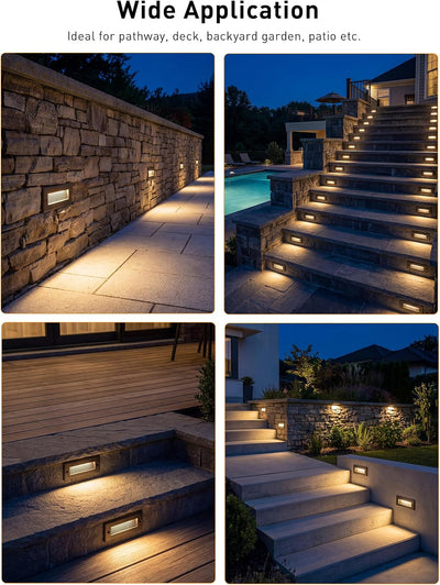 6-Pack 5CCT Low Voltage LED Landscape Stair Lights, Dual Brightness Outdoor Step Lights for Deck Patio Garden Pathway, 2700K/3000K/4000K/5000K/6500K Selectable, 12V-24V AC/DC Hardscape Lighting