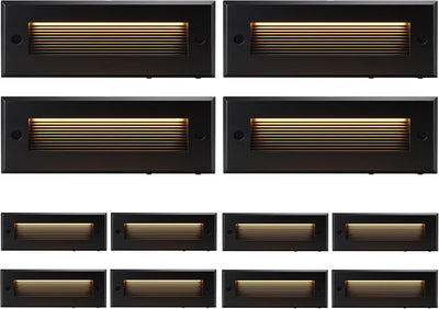 12-Pack 5CCT Low Voltage LED Landscape Stair Lights, Dual Brightness Outdoor Step Lights for Deck Patio Garden Pathway, 2700K/3000K/4000K/5000K/6500K Selectable, 12V-24V AC/DC Hardscape Lighting