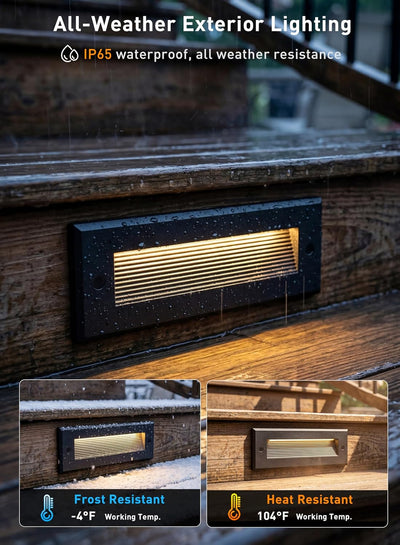 6-Pack 5CCT Low Voltage LED Landscape Stair Lights, Dual Brightness Outdoor Step Lights for Deck Patio Garden Pathway, 2700K/3000K/4000K/5000K/6500K Selectable, 12V-24V AC/DC Hardscape Lighting