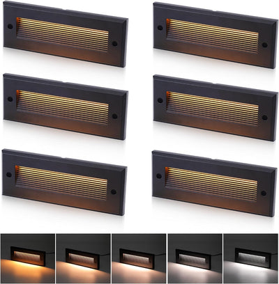 6-Pack 5CCT Low Voltage LED Landscape Stair Lights, Dual Brightness Outdoor Step Lights for Deck Patio Garden Pathway, 2700K/3000K/4000K/5000K/6500K Selectable, 12V-24V AC/DC Hardscape Lighting
