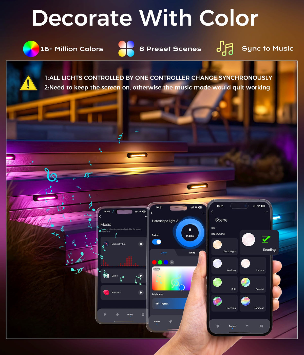 RGB glow modes with scene presets and Bluetooth control