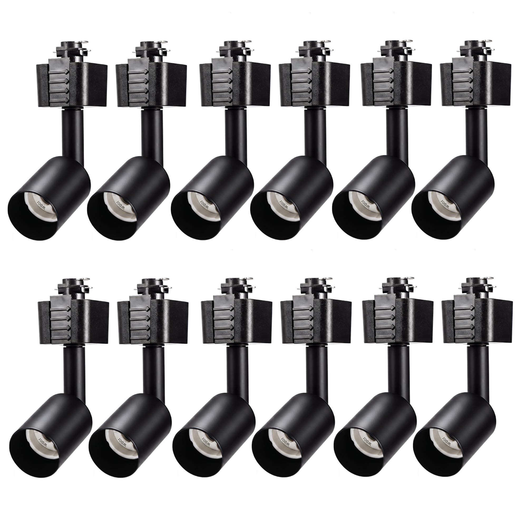 Cloudy Bay 12-pack matte black cylinder GU10 track light heads for H-type track systems, white background